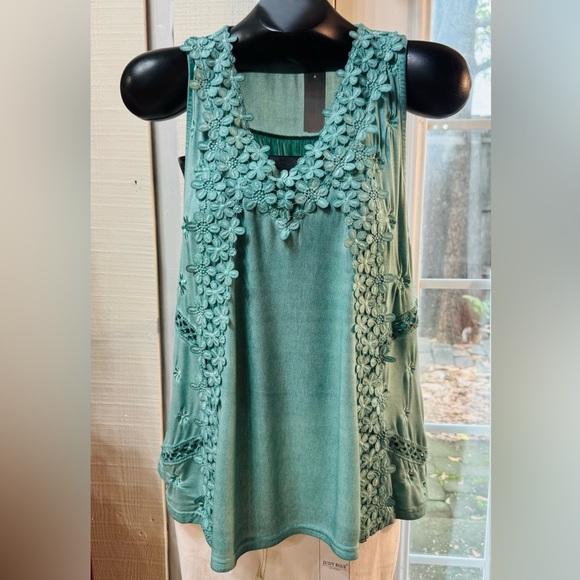 POL Teal Floral Embroidered Tank Top - Picture 1 of 5